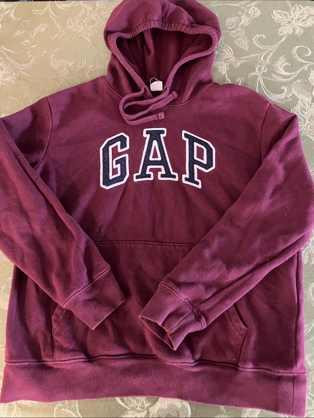 GAP Men's Burgundy Hoodie with Navy & White Logo